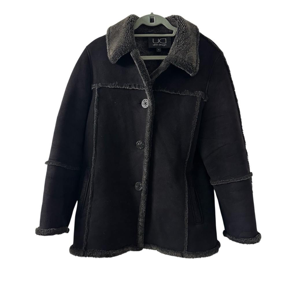 Utex Design Vintage Women's Black Faux Suede Faux Fur Jacket Sz Medium y2k